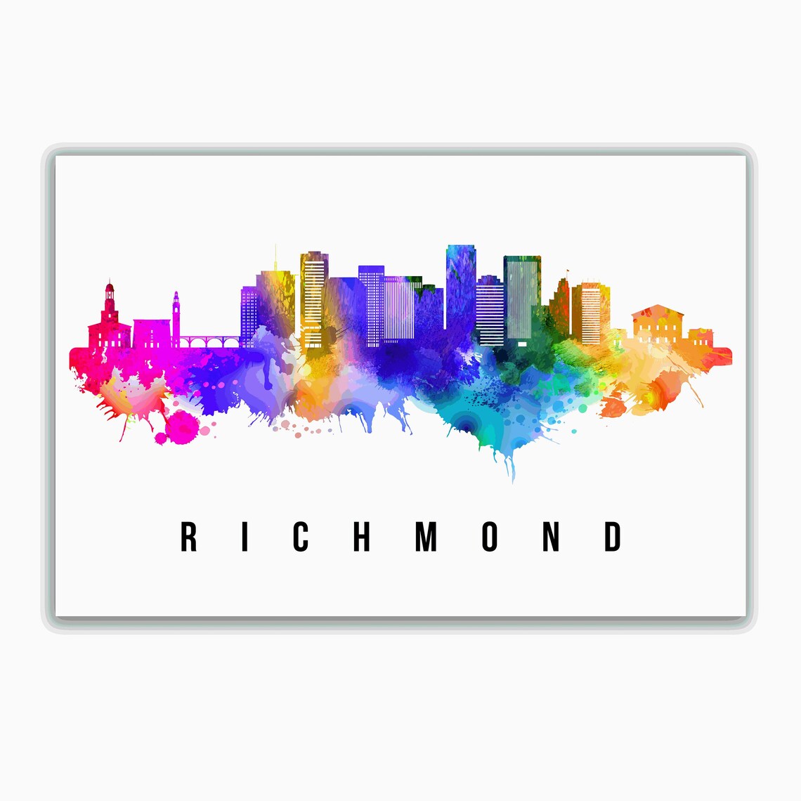 Richmond Virginia Rainbow Watercolor Skyline Art Travel Poster - Image 2