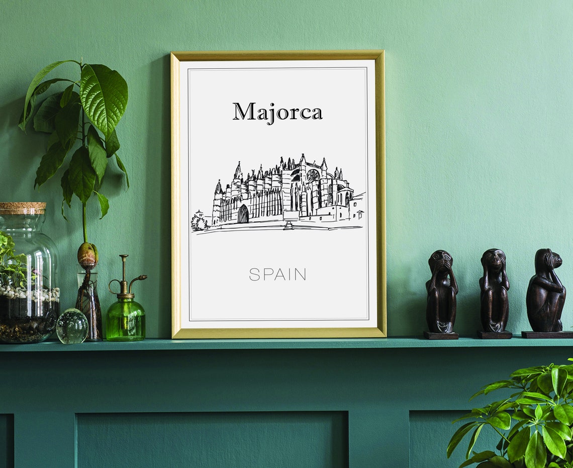 Majorca Spain Gothic Cathedral Rose Window Spires Sketch Travel Poster - Image 3