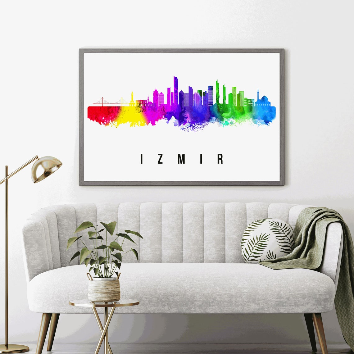 Izmir Turkey Rainbow Watercolor Bay Bridge Skyline Art Poster - Image 4