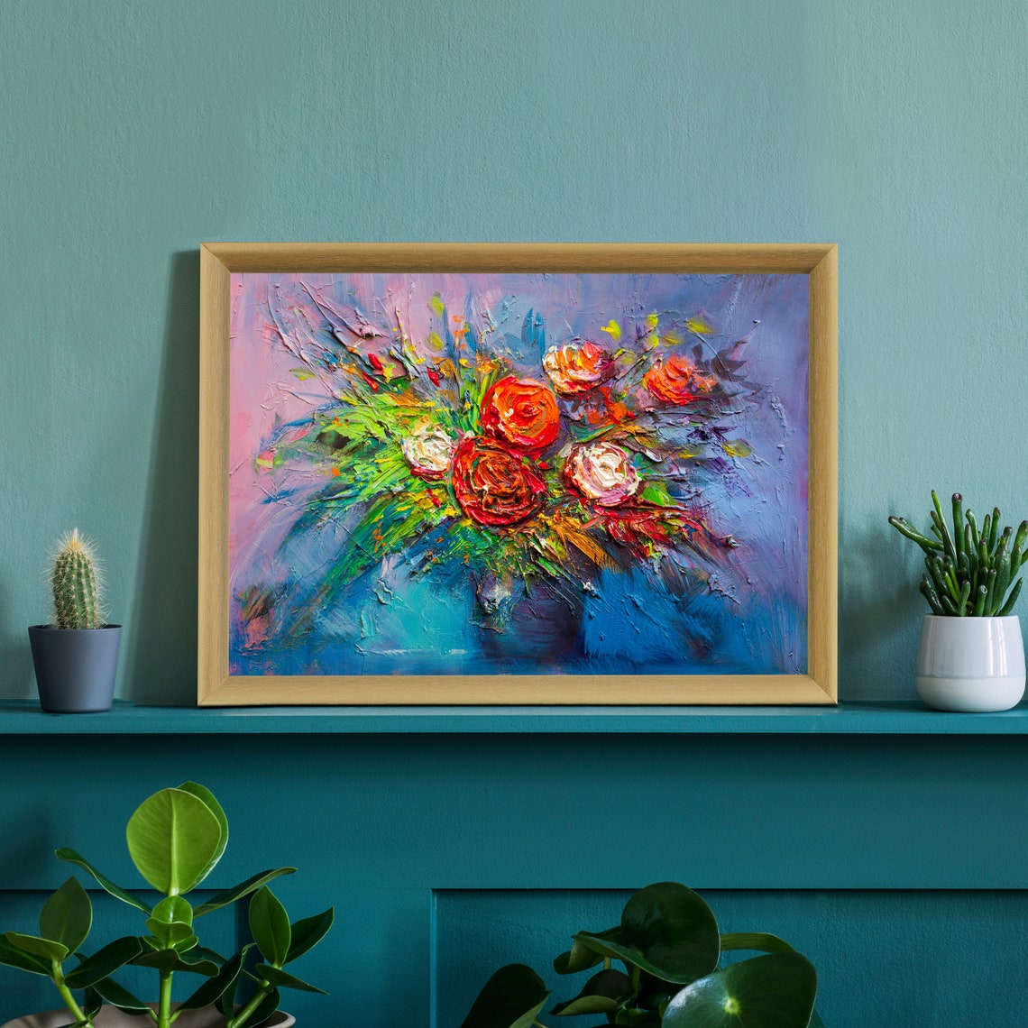 Flowers Oil Painting Flowers Still Life Poster Prints Flower Painting Prints Floral Texture Oil Painting Home Office Wall Art Decoration - Image 3