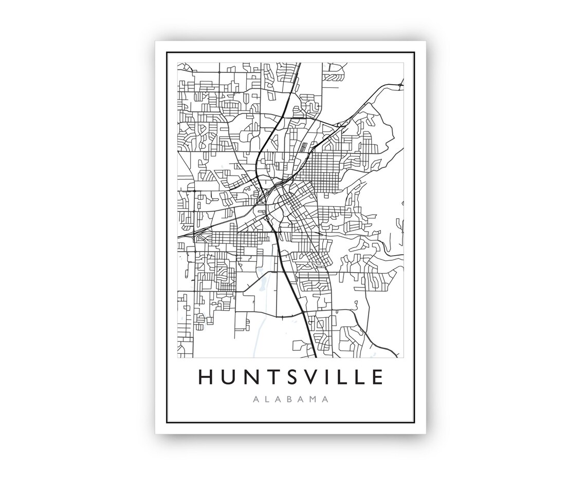 Huntsville Alabama Black and White City Street Line Map Travel Poster - Image 2