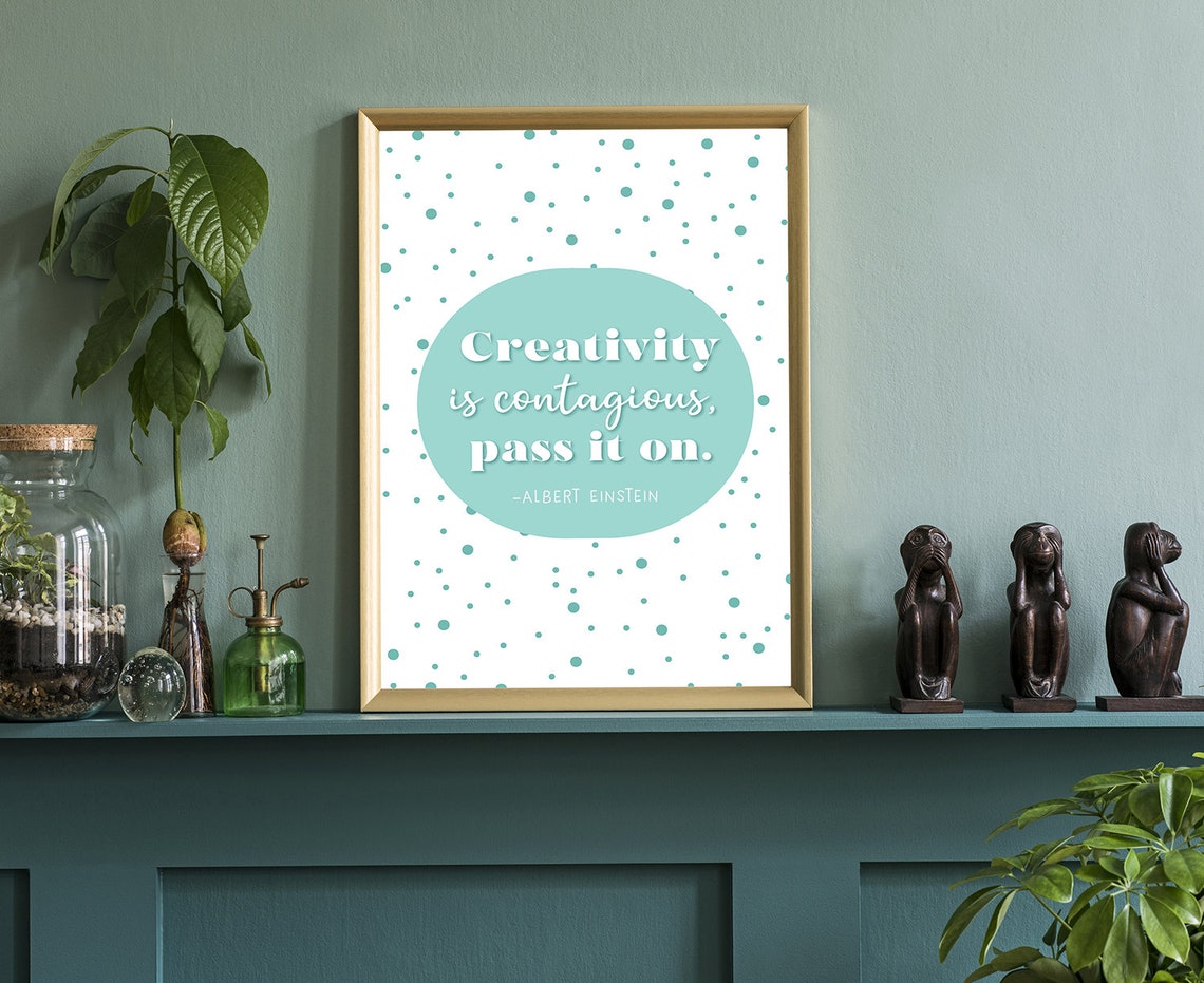 Albert Einstein Creativity Is Contagious Mint Polka Dot Quote Poster - Image 3