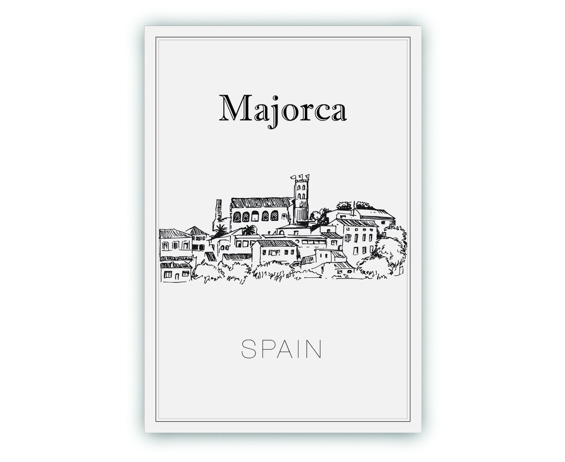 Majorca Spain Hand Drawn Line Art Old Town Cityscape Sketch Poster - Image 2