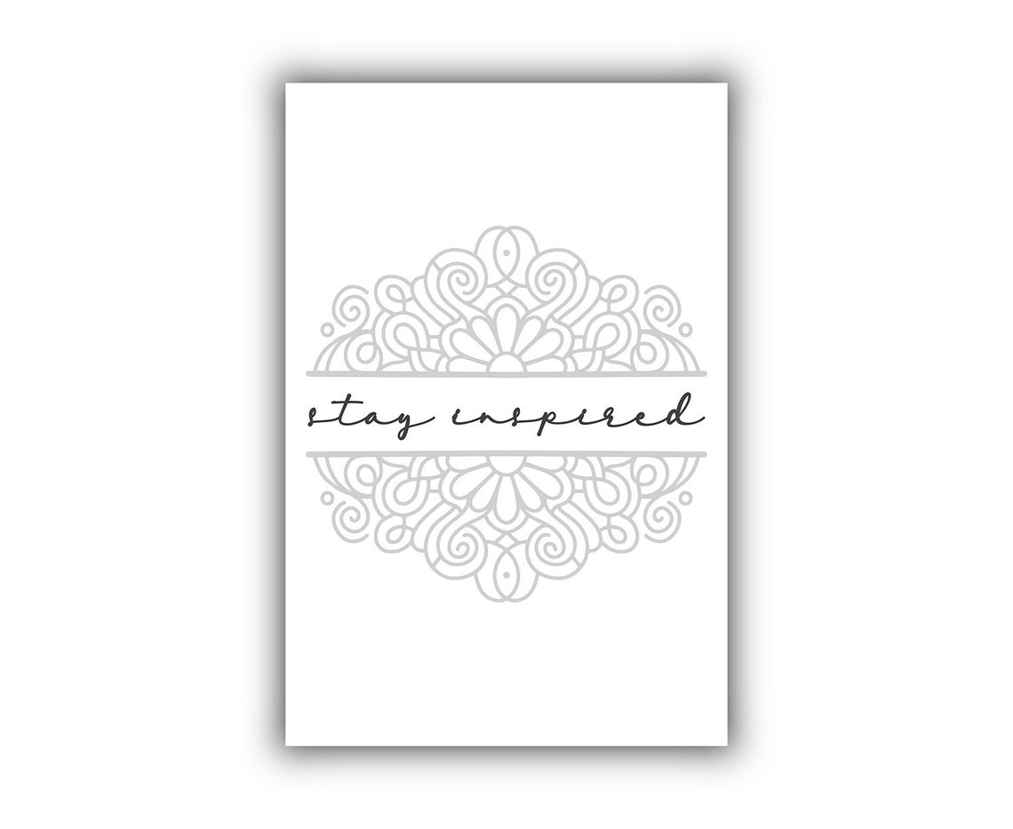 Stay Inspired Script Mandala Minimalist Office Quote Wall Art - Image 2