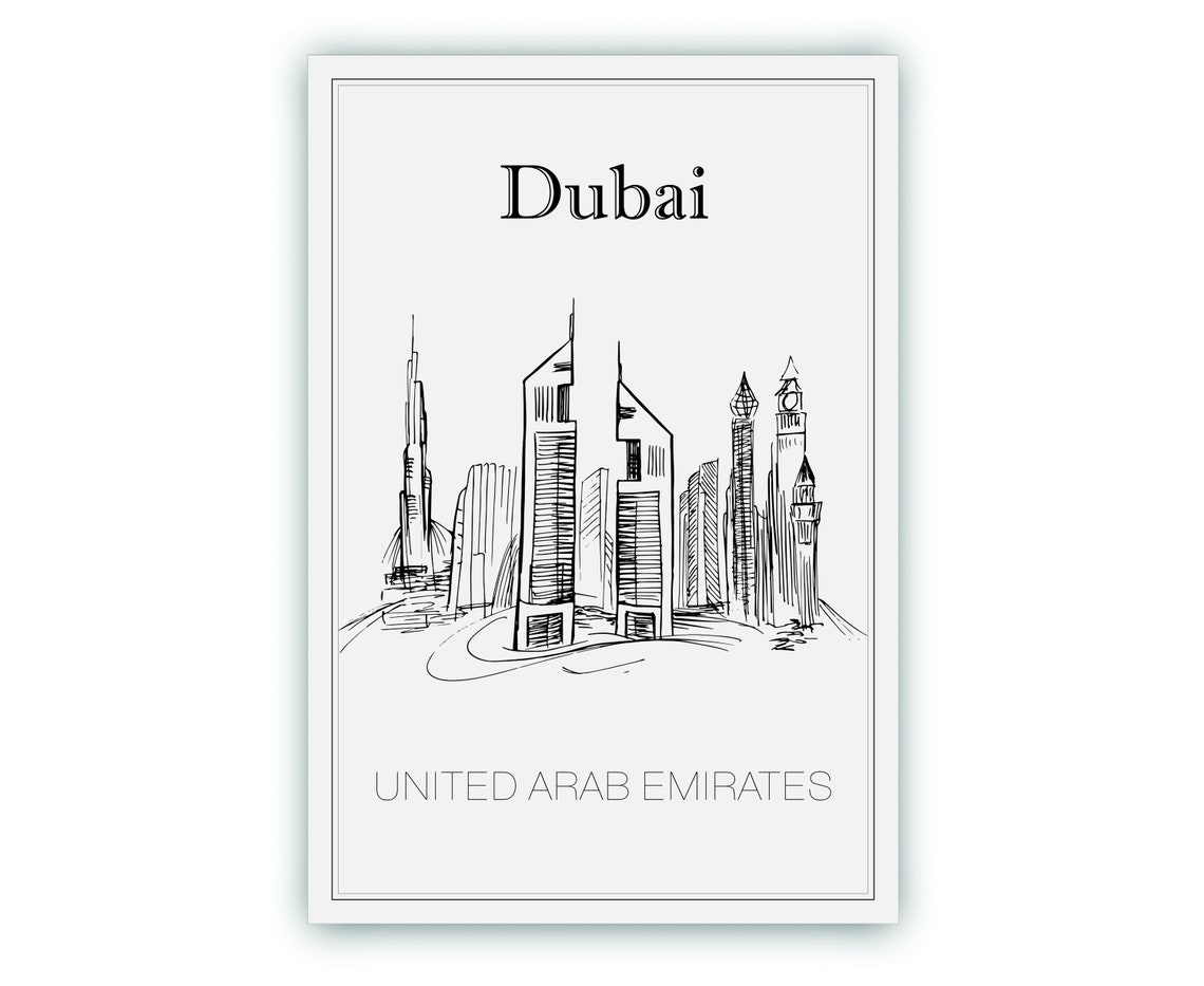 Dubai United Arab Emirates Hand Drawn Skyline Sketch Art Poster - Image 2