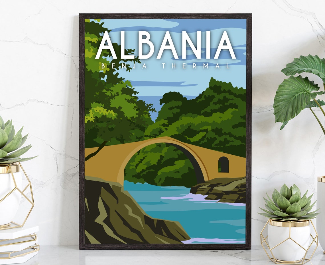Albania Benja Thermal Traditional Travel Print Albania Poster Artwork Country Retro Travel Poster Print Home Decoration Housewarming Gift