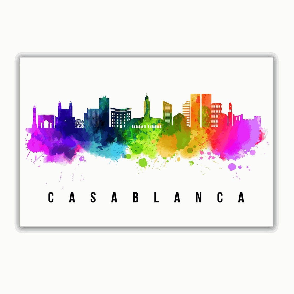 Casablanca Morocco Rainbow Watercolor Skyline Cityscape Wall Poster - Image 4