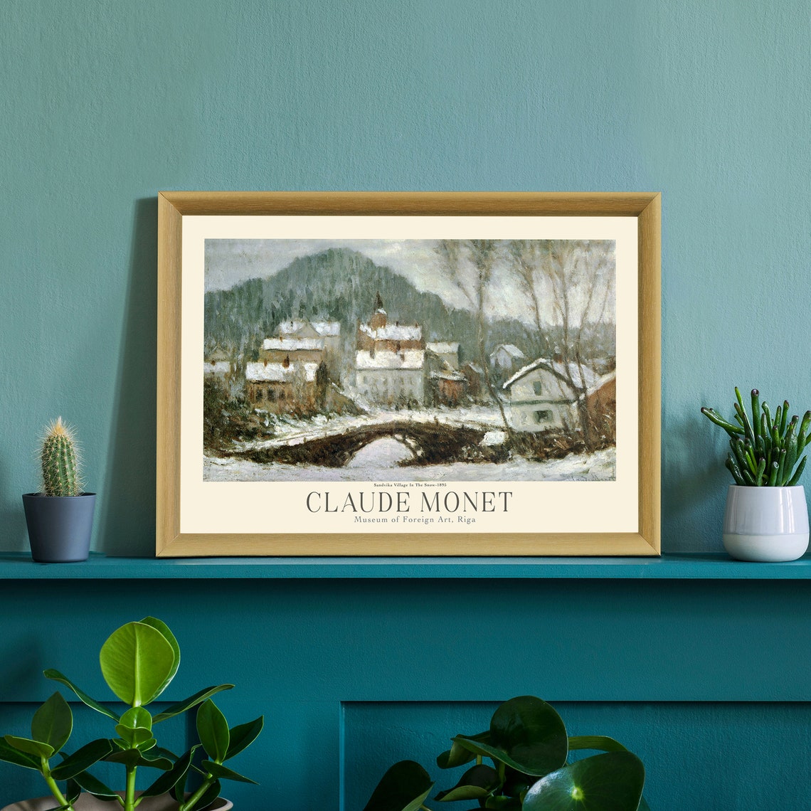 Claude Monet Sandvika Village Snowy Bridge Winter Scene Art Poster - Image 3