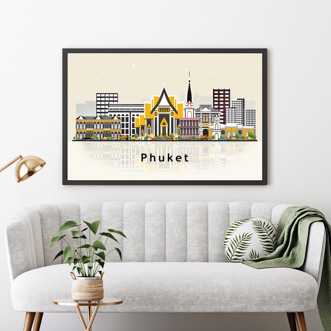 Phuket Thailand Island Skyline Flat Vector Landmark Travel Poster