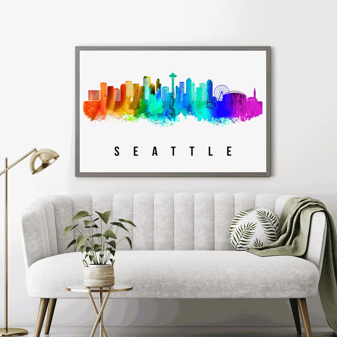 Seattle Washington Space Needle Great Wheel Watercolor Travel Poster - Image 3