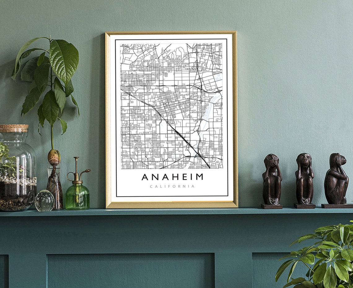 Anaheim California Black and White City Street Line Map Travel Poster - Image 3