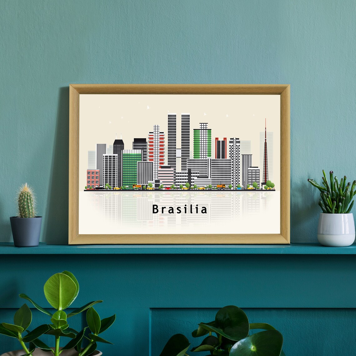 Brasilia Brazil Modernist Towers Skyline Illustration Travel Poster - Image 2