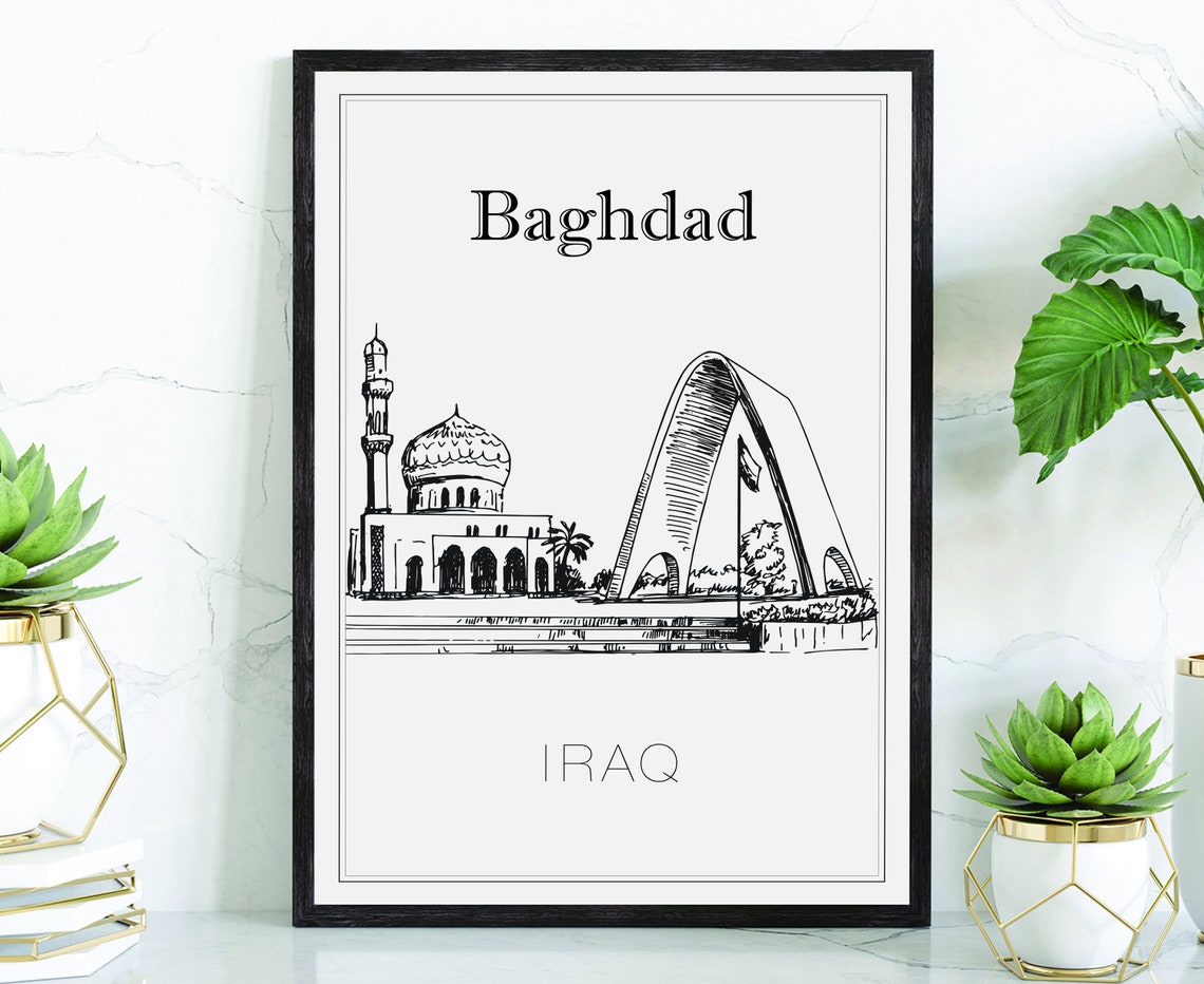Baghdad Iraq Martyrs Monument Mosque Dome Minaret Sketch Poster