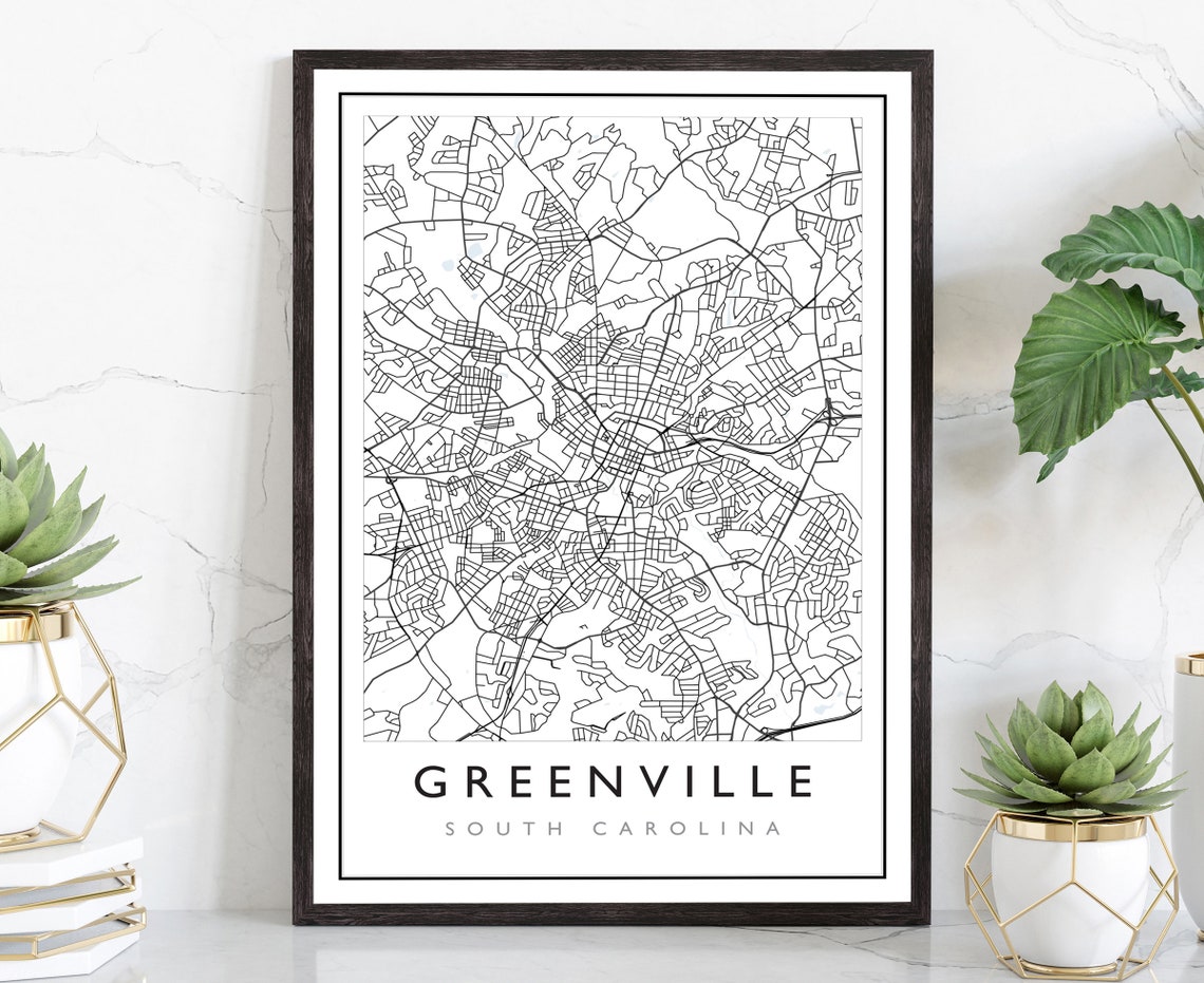 Greenville South Carolina City Map South Carolina City Road Map Poster City Street Map Print Modern Us City Map Home Office Wall Art