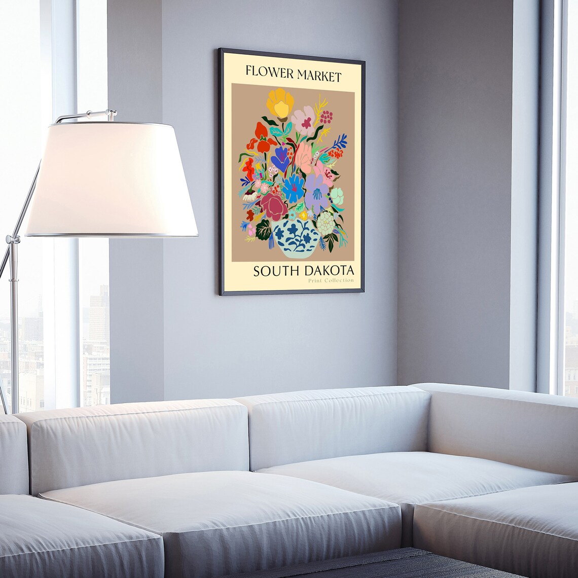 South Dakota Flower Market Colorful Bouquet Vase Botanical Art Poster - Image 3