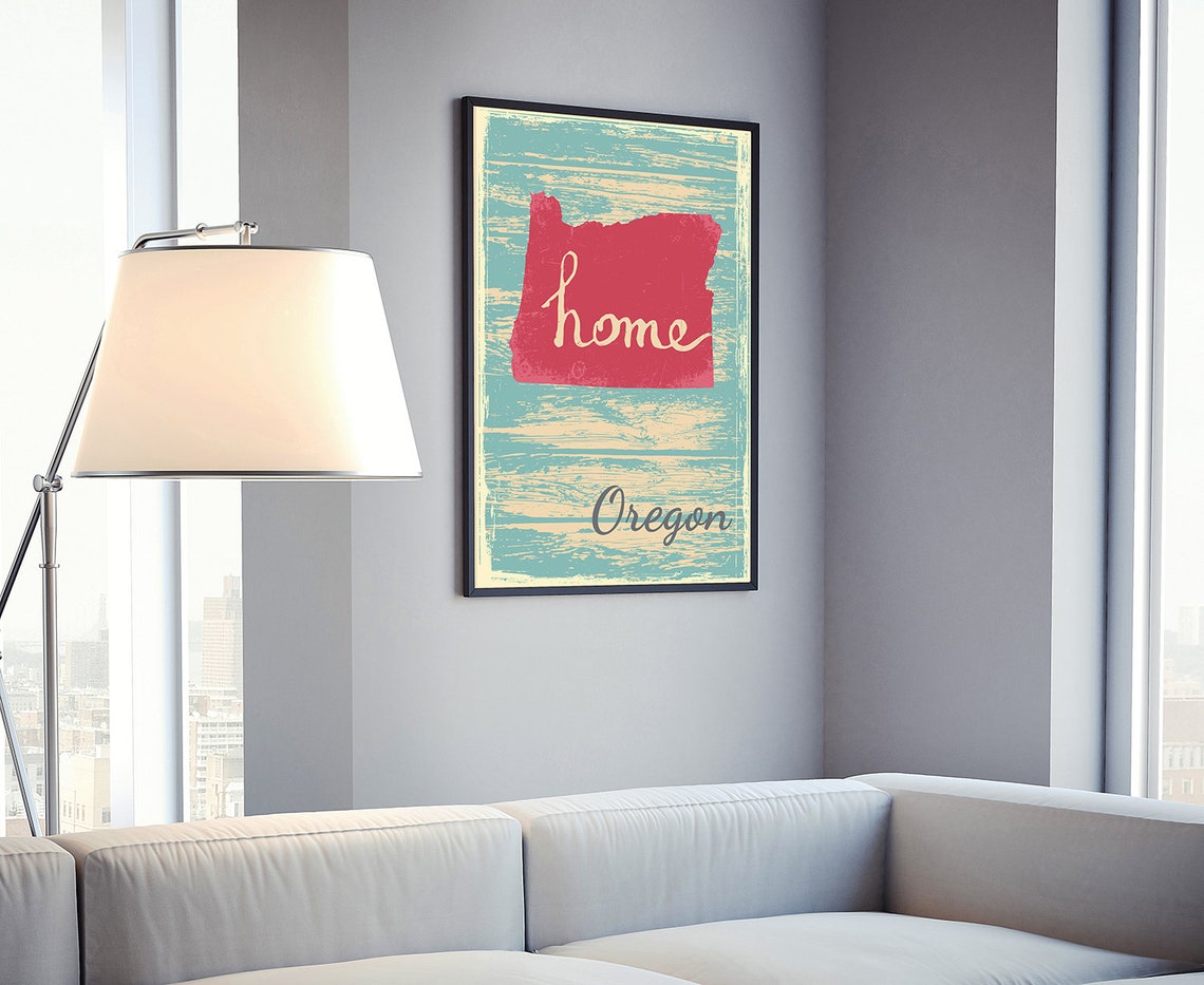Oregon Home State Red Silhouette Vintage Distressed Teal Map Poster - Image 4
