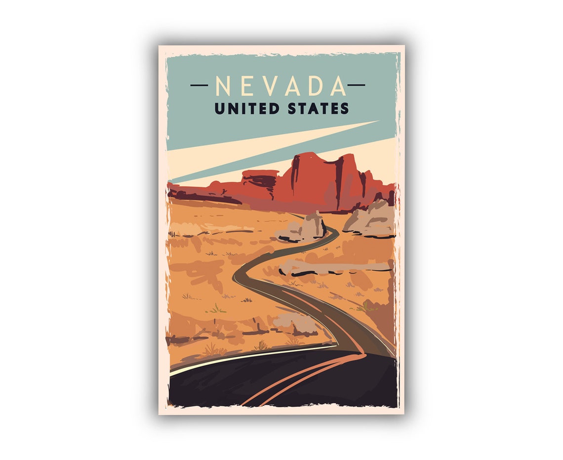 Nevada Desert Highway Red Rock Mesas Vintage Retro Travel Poster - Image 2