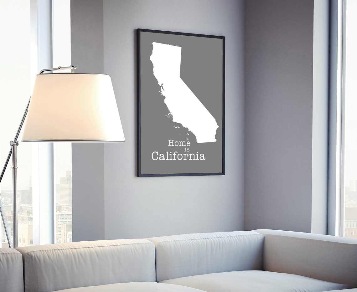 California Home Is Gray Minimalist State Map Silhouette Wall Art - Image 4