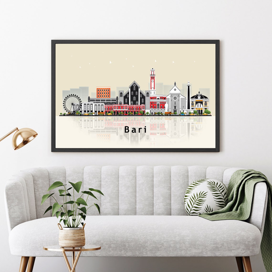 Bari Italy Seaside Skyline Ferris Wheel Illustration Reflection Poster - Image 3