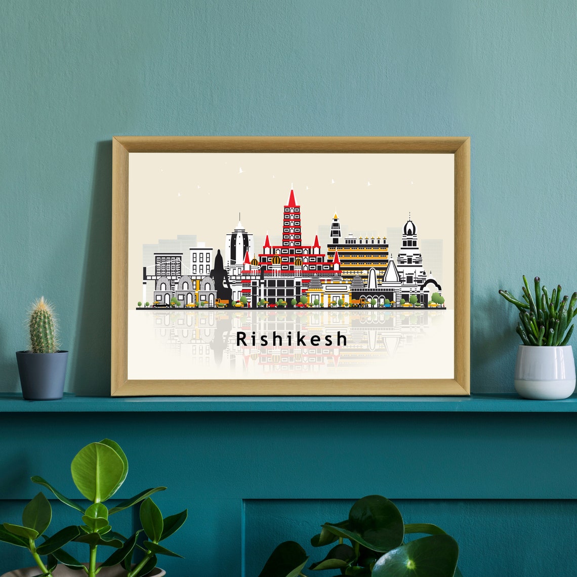 Rishikesh India Temple Skyline Illustration Landmarks Travel Poster - Image 3
