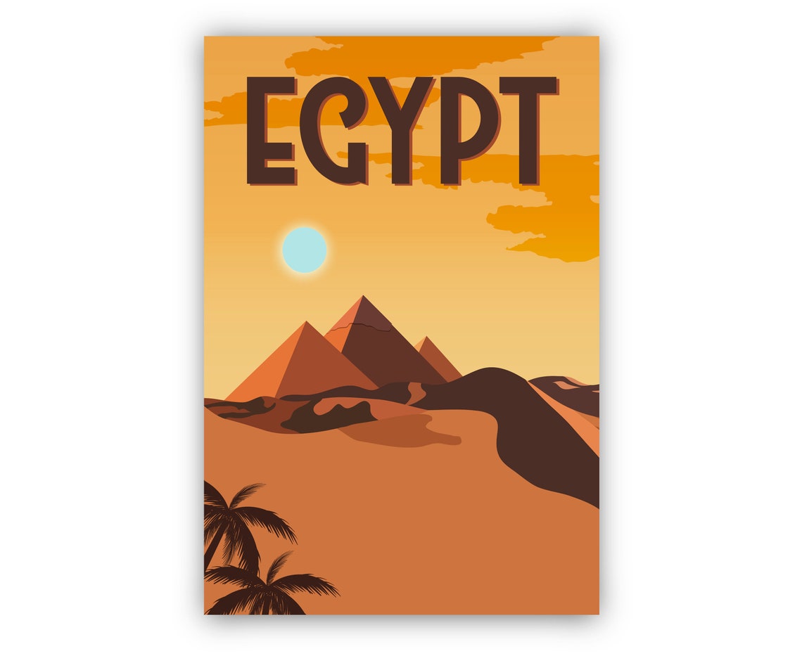 Egypt Giza Pyramids Desert Sunset Retro Vintage Style Travel Poster - Image 2