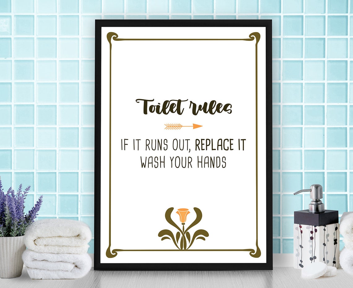 Toilet Rules Vintage Floral Cheeky Funny Bathroom Quote Poster