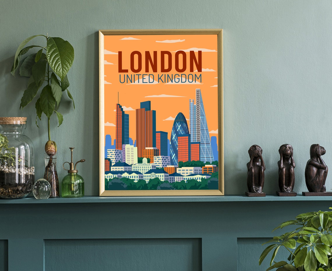 London Travel Poster London Cityscape And Landmark Poster Wall Art Home Wall Art Office Wall Decoration London City Poster Print - Image 3