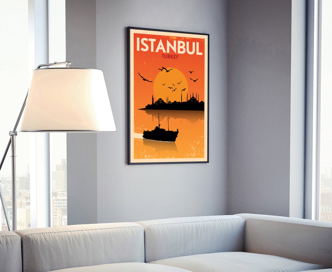 Istanbul Turkey Sunset Mosques Vintage Orange Retro Travel Poster - Image 4
