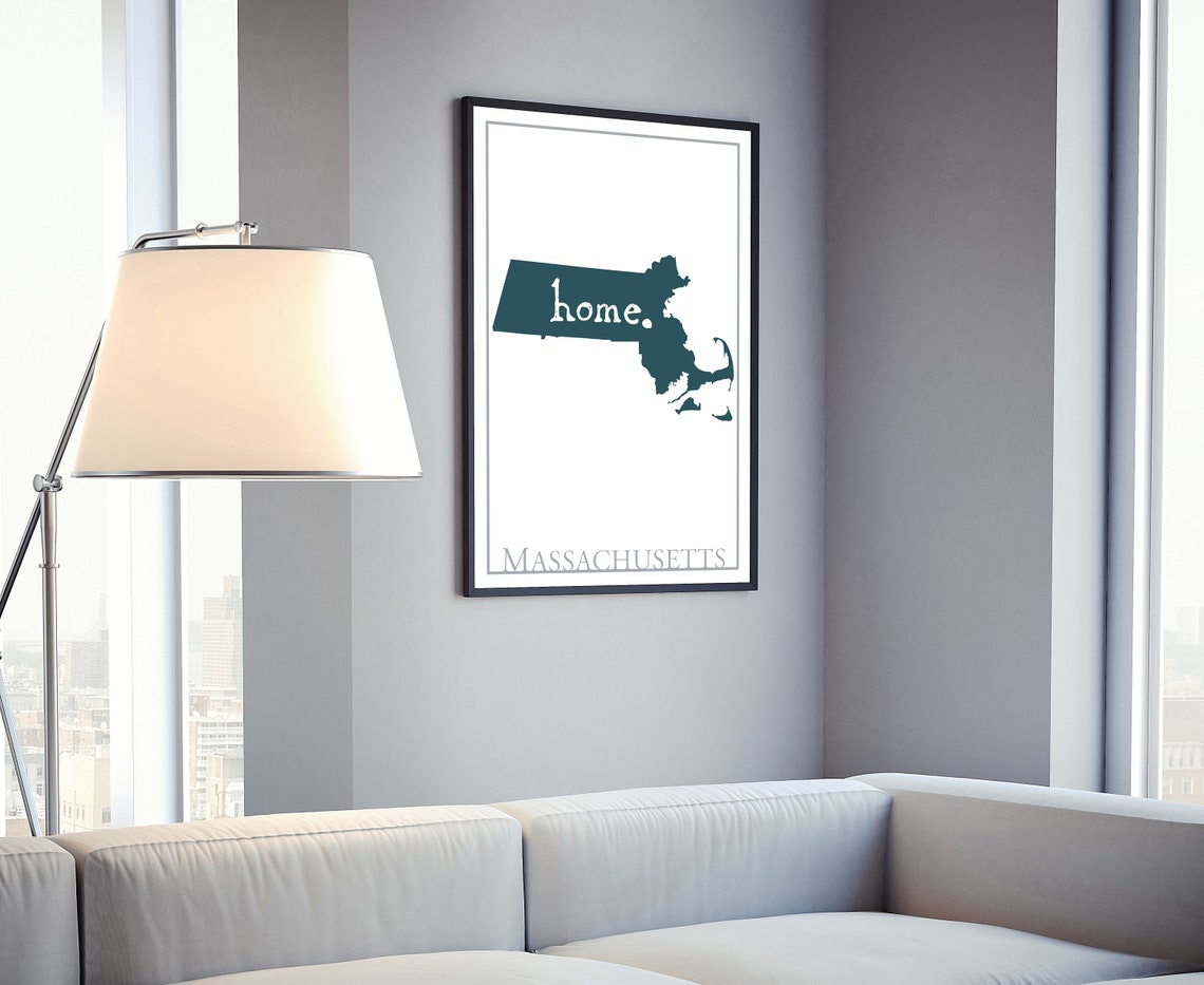 Massachusetts Home State Map Teal Silhouette Minimal Wall Poster - Image 4