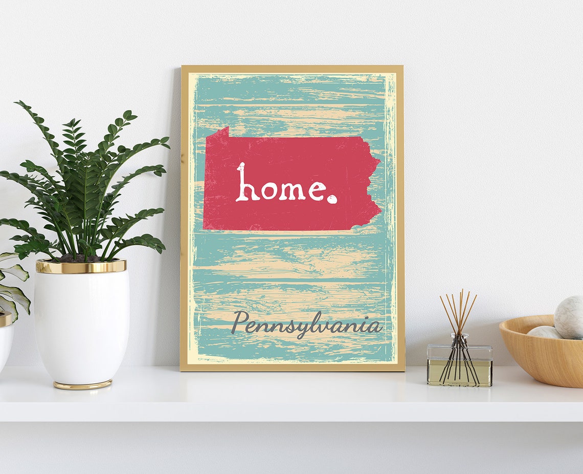 Pennsylvania Retro Home Script Vintage Distressed Wood Wall Art - Image 3