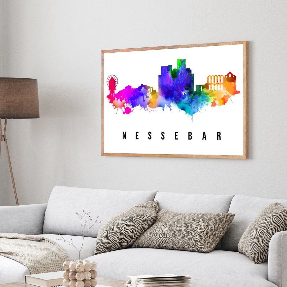 Nessebar Bulgaria Watercolor Skyline Rainbow Landmark Travel Poster - Image 3