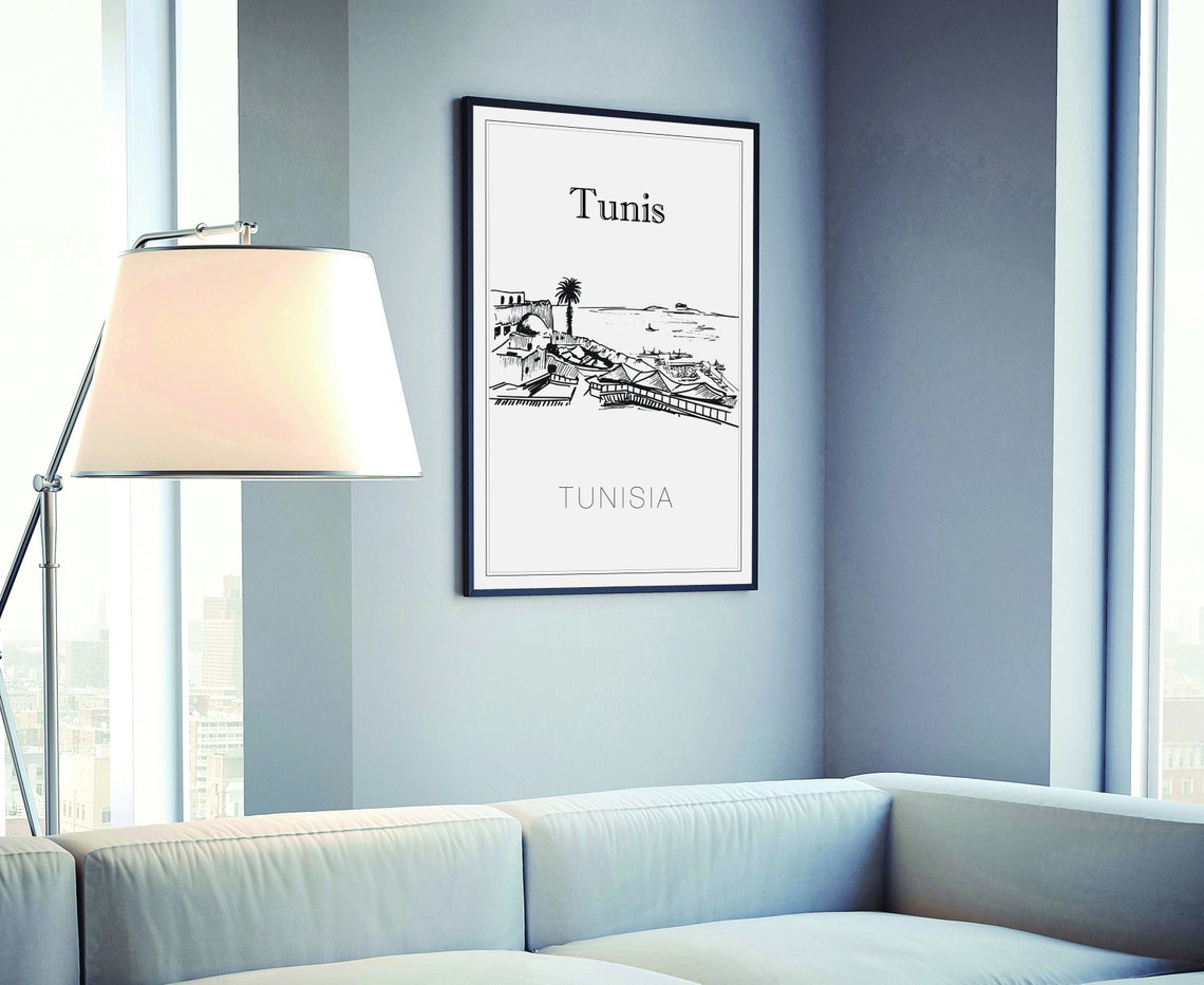 Tunis Tunisia Hand Drawn Ink Harbor Cityscape Travel Art Poster - Image 4