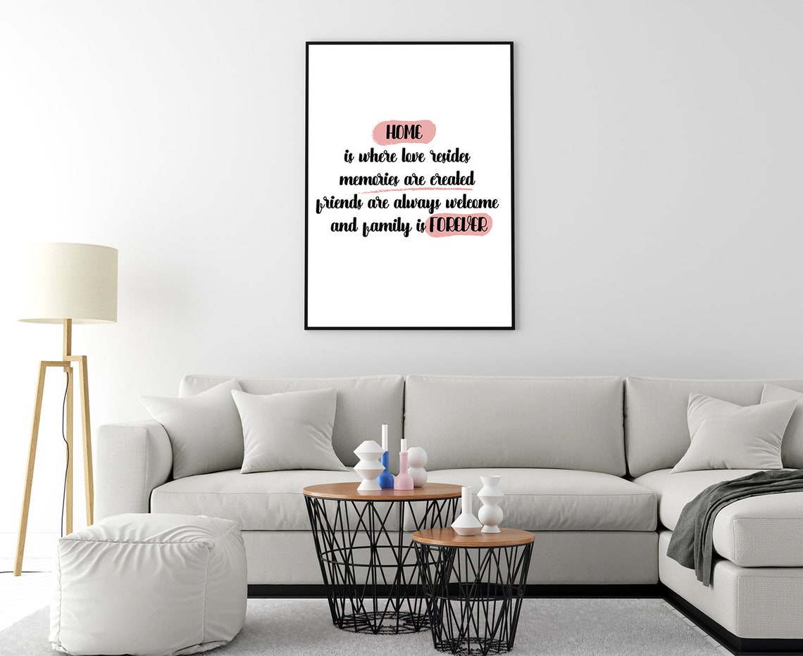 Home Is Where Love Resides Black Script Pink Highlight Quote Poster - Image 4