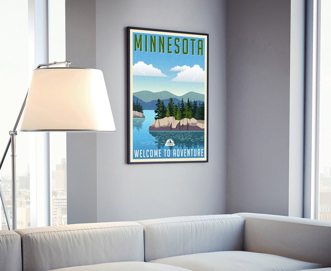 Minnesota Lake Pine Forest Retro Welcome to Adventure Travel Poster - Image 4