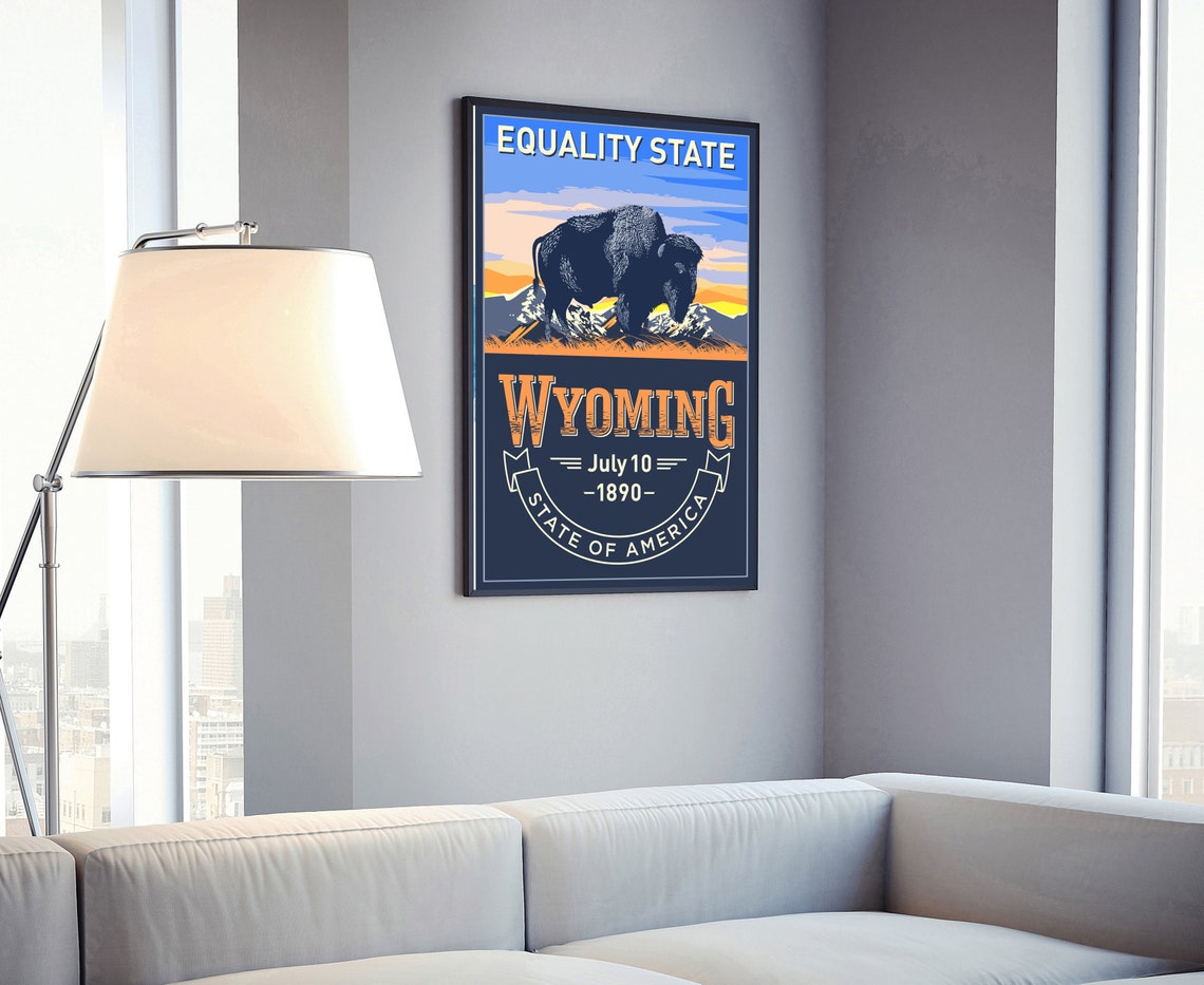 Wyoming Equality State Bison Retro Vintage Travel Poster Print - Image 4