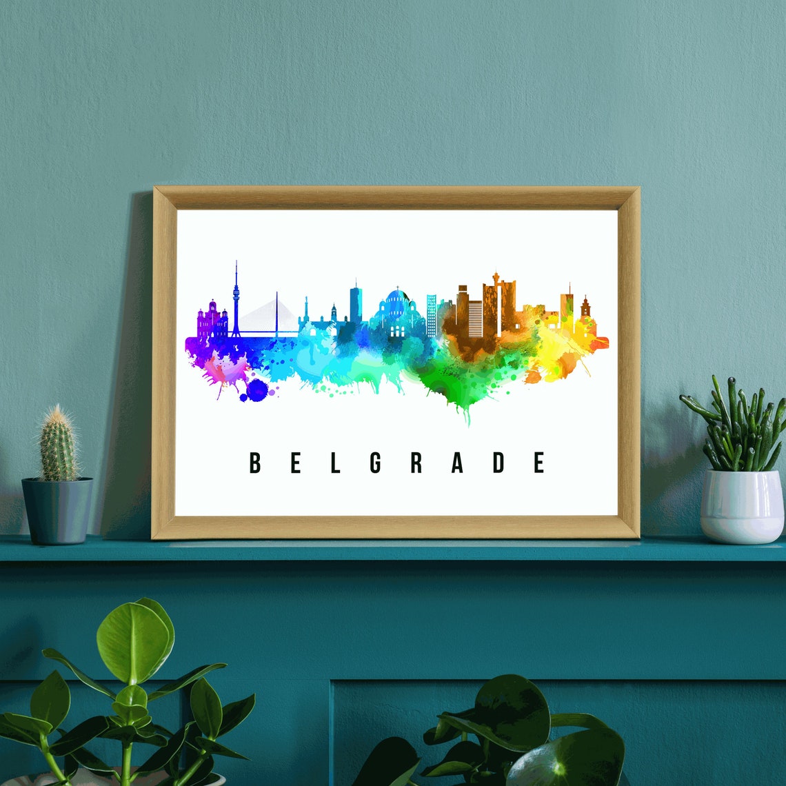 Belgrade Serbia Rainbow Watercolor Skyline Cityscape Art Poster - Image 3