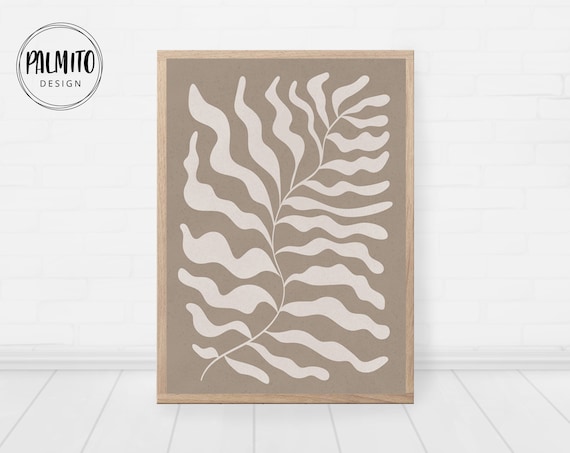 Taupe Leaf Frond Matisse Style Paper Cutout Neutral Beige Wall Art