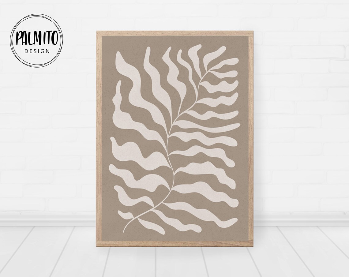 Henri Matisse Leaf Wall Art Japandi Print Abstract Neutral Brown Beige Art Living Room Wall Decor