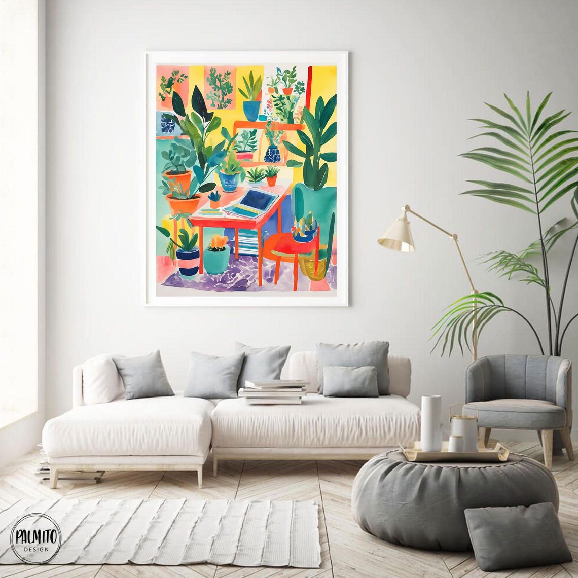 Cozy Plant Filled Desk Corner Laptop Illustration Art Poster - Image 4