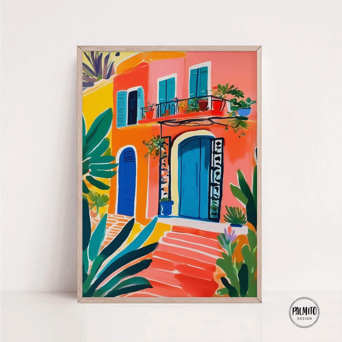 House Facade Print, Colorful Mexican Tropical Art