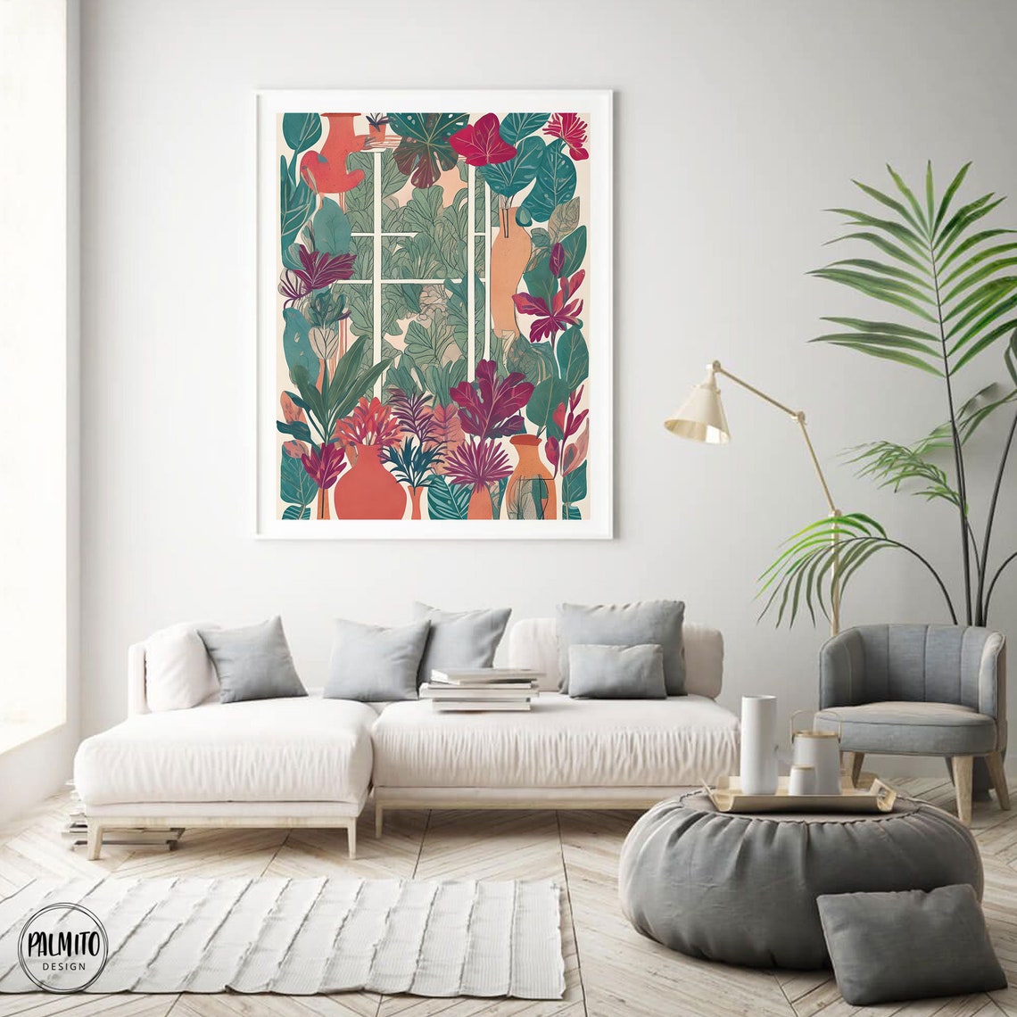 Tropical Botanical Window Garden Terracotta Vases Leaf Art Poster - Image 2