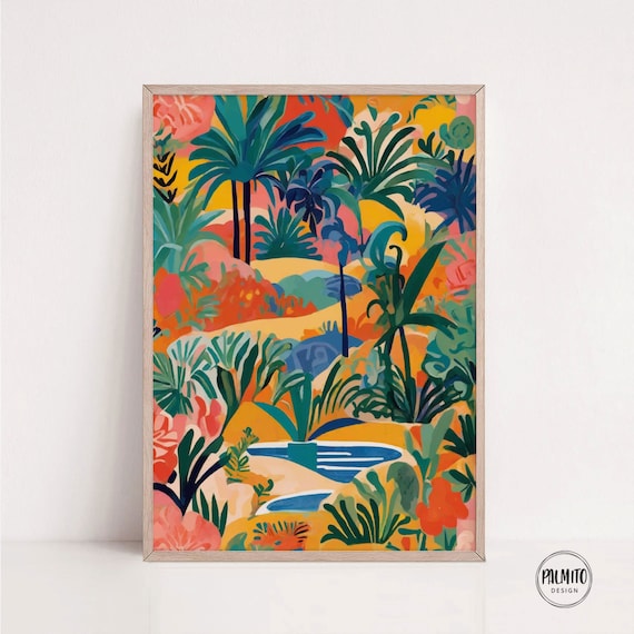 Vibrant Wall Art Of Colorful Beachscape With Palm Trees And Ocean Tropical Bliss Colorful Wall Art Bright Art