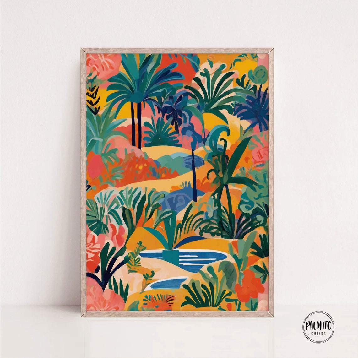 Dense Colorful Tropical Jungle Landscape with Stream Art Poster