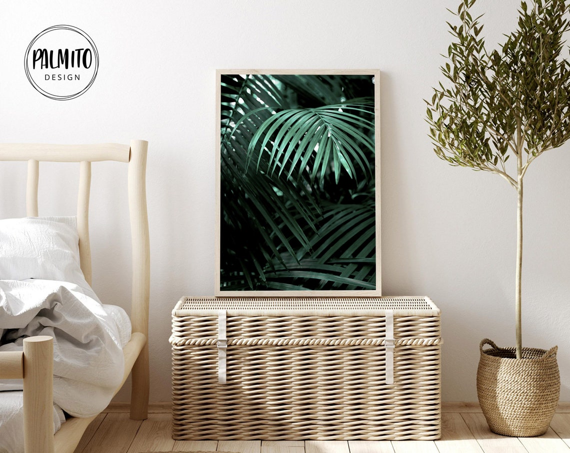 Deep Emerald Palm Fronds Dark Tropical Leaves Moody Photo Poster - Image 2