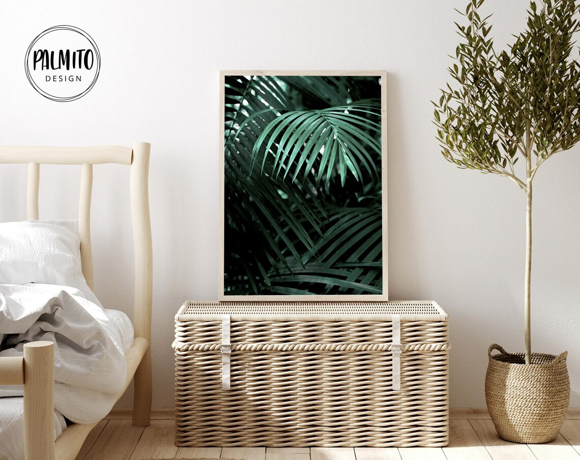 Tropical Leaves Print Emerald Green Rainforest Tropical Plants Palm Leaf Art Wall Art Emerald Green Flora - Image 2