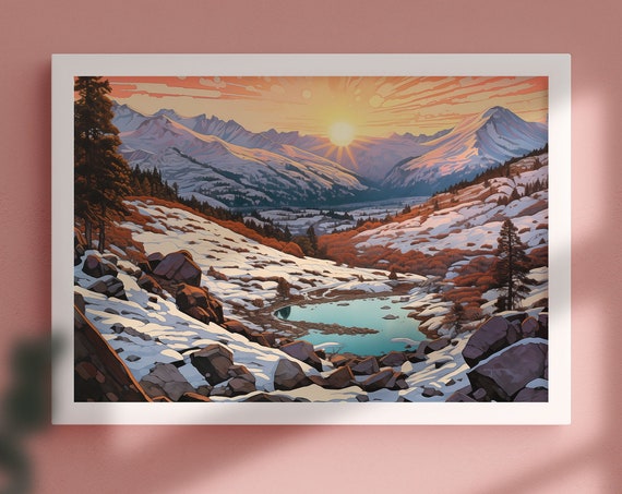 Mountain Landscape Wall Art Winter Watercolor Mountain Landscape Poster Abstract Nature Print Modern Minimal Decor Snowy Mountain Print