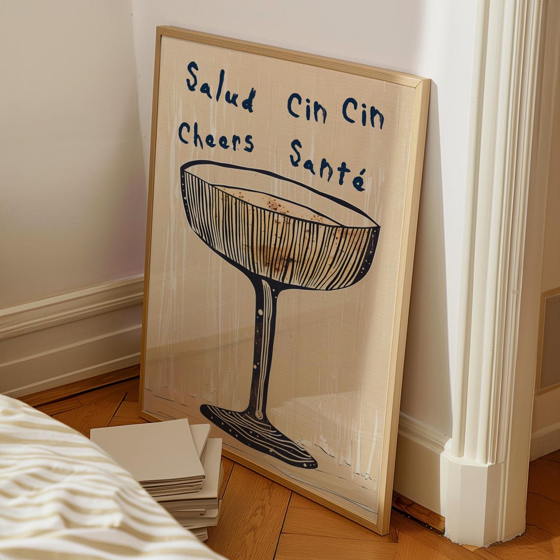 Salud Cin Cin Cheers Sante Sketched Cocktail Coupe Bar Art Poster - Image 3