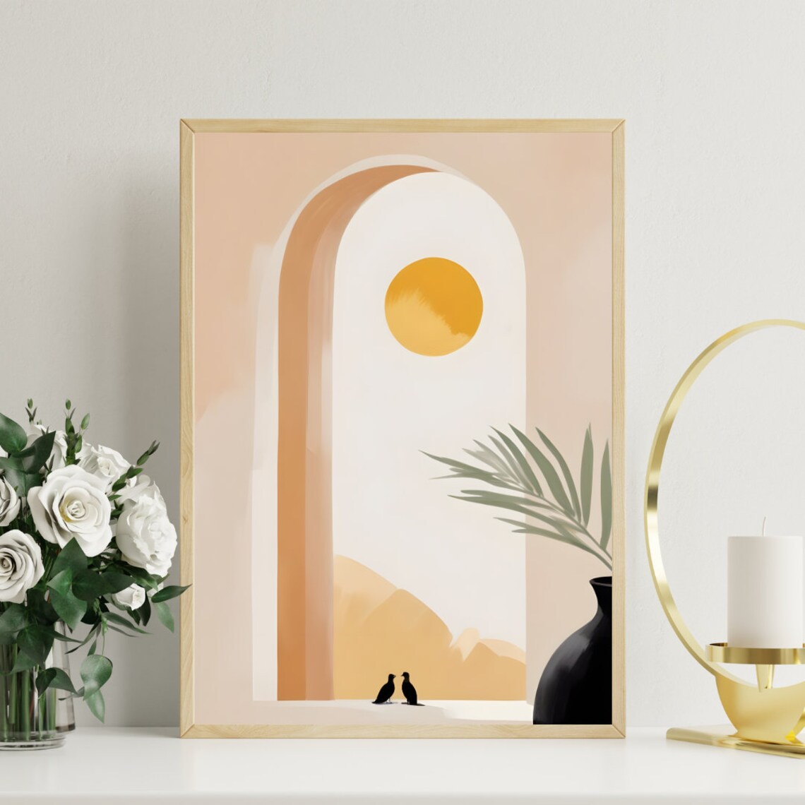 Minimalist Landscape With A Large Yellow Sun