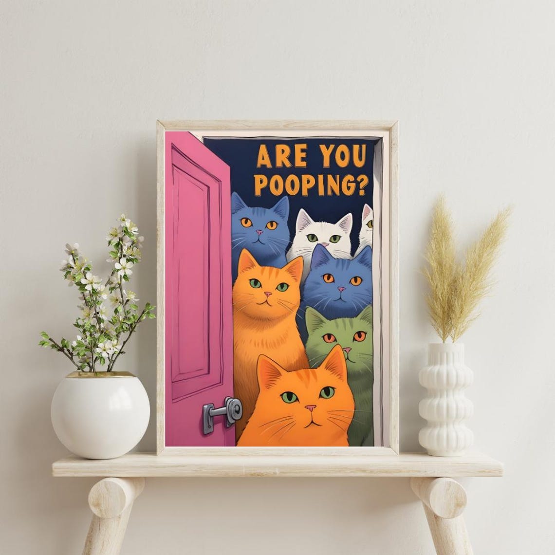 Are You Pooping? Funny Cat Bathroom Art Poster