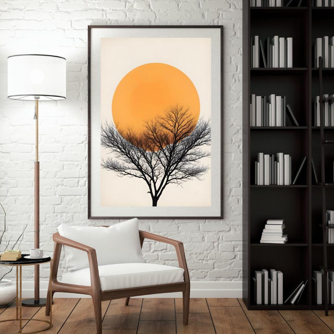 Wall Art Tree With Branches Under Shining Sun Abstract Wilderness Art Modern Art Rustic Scenic Multicolor For Living Room - Image 3